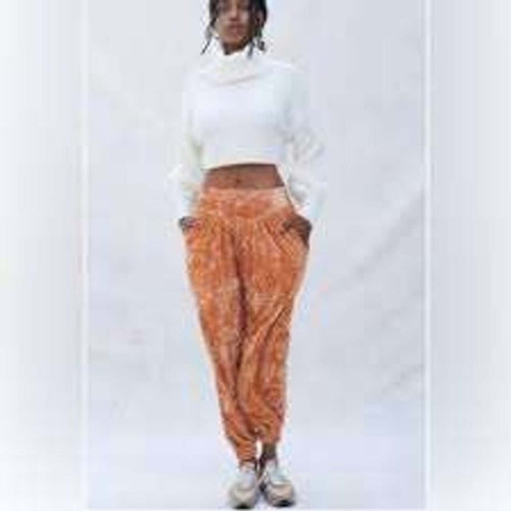 Urban Outfitters Burnt Orange Pants Crushed Velvet Harem Jeanie Boho Indie